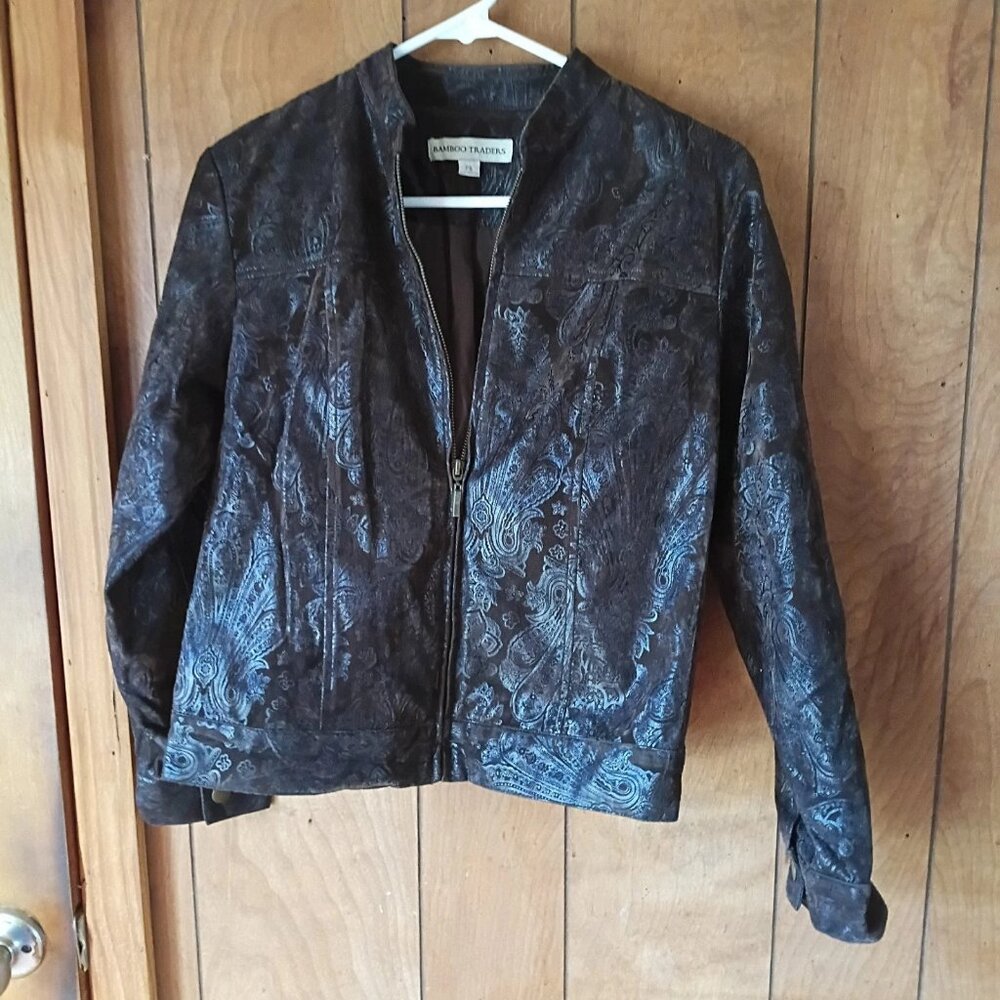 Bamboo Traders Petite Small Textured Jacket Blazer Brown Black Lightweight